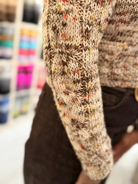 The Genevieve Cable Sleeve Pullover Kit (made with Queensland Coastal Cotton Ocean Mist)