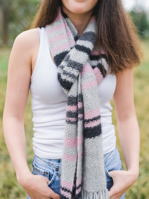 Cashmere Light Striped Seed Stitch Scarf Kit